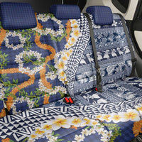 Hawaiian Plumeria Lei Back Car Seat Cover Kakau Motifs and Palaka Half Style Blue Color LT03 - Polynesian Pride