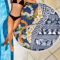 Hawaiian Plumeria Lei Beach Blanket Kakau Motifs and Palaka Half Style Blue Color LT03 - Polynesian Pride