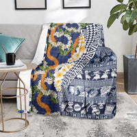 Hawaiian Plumeria Lei Blanket Kakau Motifs and Palaka Half Style Blue Color LT03 - Polynesian Pride