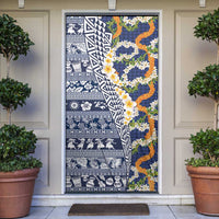 Hawaiian Plumeria Lei Door Cover Kakau Motifs and Palaka Half Style Blue Color LT03 Blue - Polynesian Pride
