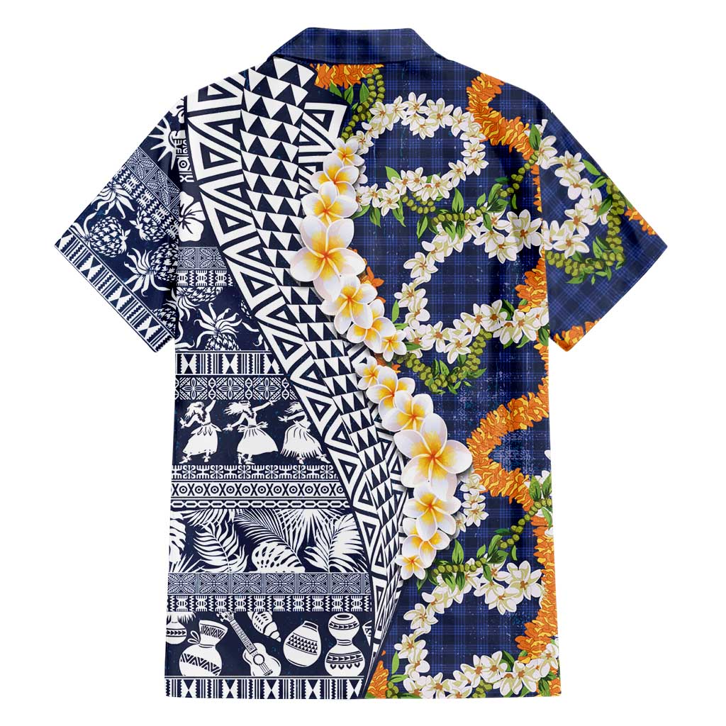 Hawaiian Plumeria Lei Family Matching Tank Maxi Dress and Hawaiian Shirt Kakau Motifs and Palaka Half Style Blue Color LT03 - Polynesian Pride