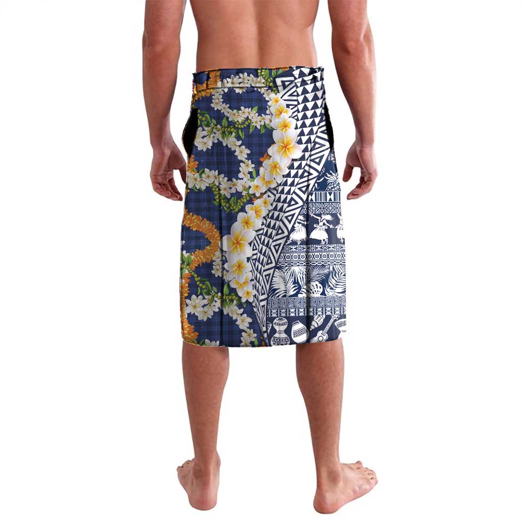 Hawaiian Plumeria Lei Lavalava Kakau Motifs and Palaka Half Style Blue Color LT03 - Polynesian Pride