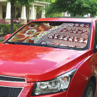 Hawaiian Plumeria Lei Auto Sun Shade Kakau Motifs and Palaka Half Style Red Color LT03 - Polynesian Pride