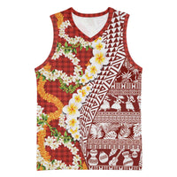 Hawaiian Plumeria Lei Basketball Jersey Kakau Motifs and Palaka Half Style Red Color LT03 Unisex Red - Polynesian Pride