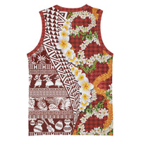Hawaiian Plumeria Lei Basketball Jersey Kakau Motifs and Palaka Half Style Red Color LT03 - Polynesian Pride