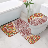 Hawaiian Plumeria Lei Bathroom Set Kakau Motifs and Palaka Half Style Red Color LT03 - Polynesian Pride