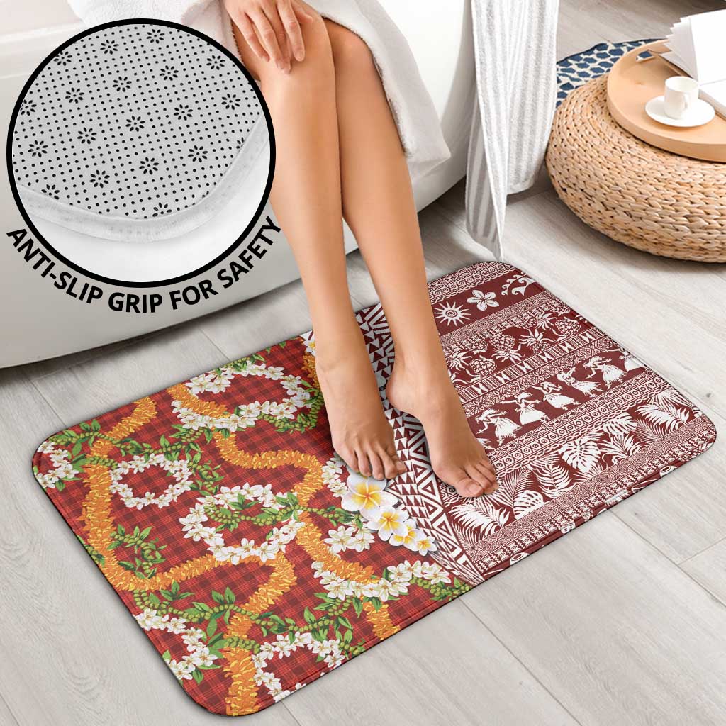 Hawaiian Plumeria Lei Bathroom Set Kakau Motifs and Palaka Half Style Red Color LT03 - Polynesian Pride