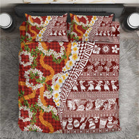 Hawaiian Plumeria Lei Bedding Set Kakau Motifs and Palaka Half Style Red Color LT03 Red - Polynesian Pride