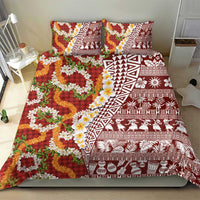 Hawaiian Plumeria Lei Bedding Set Kakau Motifs and Palaka Half Style Red Color LT03 - Polynesian Pride