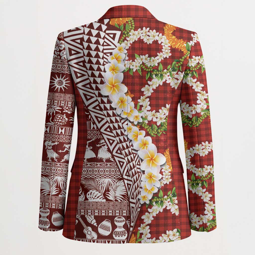 Hawaiian Plumeria Lei Blazer Kakau Motifs and Palaka Half Style Red Color LT03 - Polynesian Pride