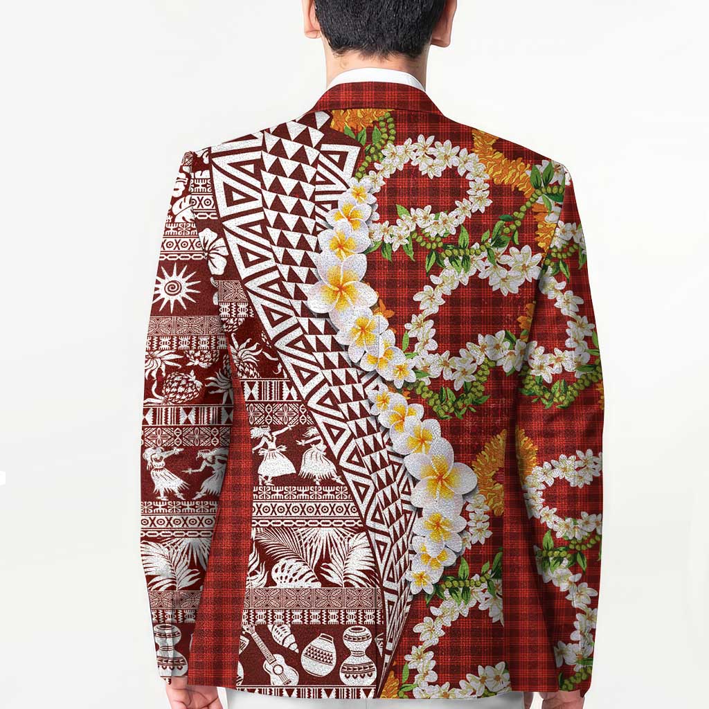 Hawaiian Plumeria Lei Blazer Kakau Motifs and Palaka Half Style Red Color LT03 - Polynesian Pride