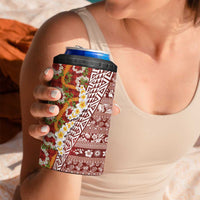 Hawaiian Plumeria Lei 4 in 1 Can Cooler Tumbler Kakau Motifs and Palaka Half Style Red Color - Polynesian Pride