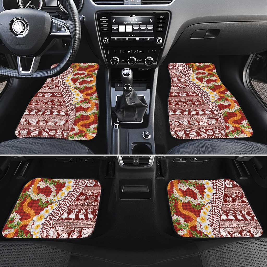 Hawaiian Plumeria Lei Car Mats Kakau Motifs and Palaka Half Style Red Color - Polynesian Pride