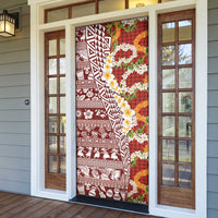 Hawaiian Plumeria Lei Door Cover Kakau Motifs and Palaka Half Style Red Color LT03 - Polynesian Pride