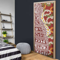 Hawaiian Plumeria Lei Door Cover Kakau Motifs and Palaka Half Style Red Color LT03 - Polynesian Pride