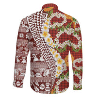 Hawaiian Plumeria Lei Family Matching Mermaid Dress and Hawaiian Shirt Kakau Motifs and Palaka Half Style Red Color - Polynesian Pride