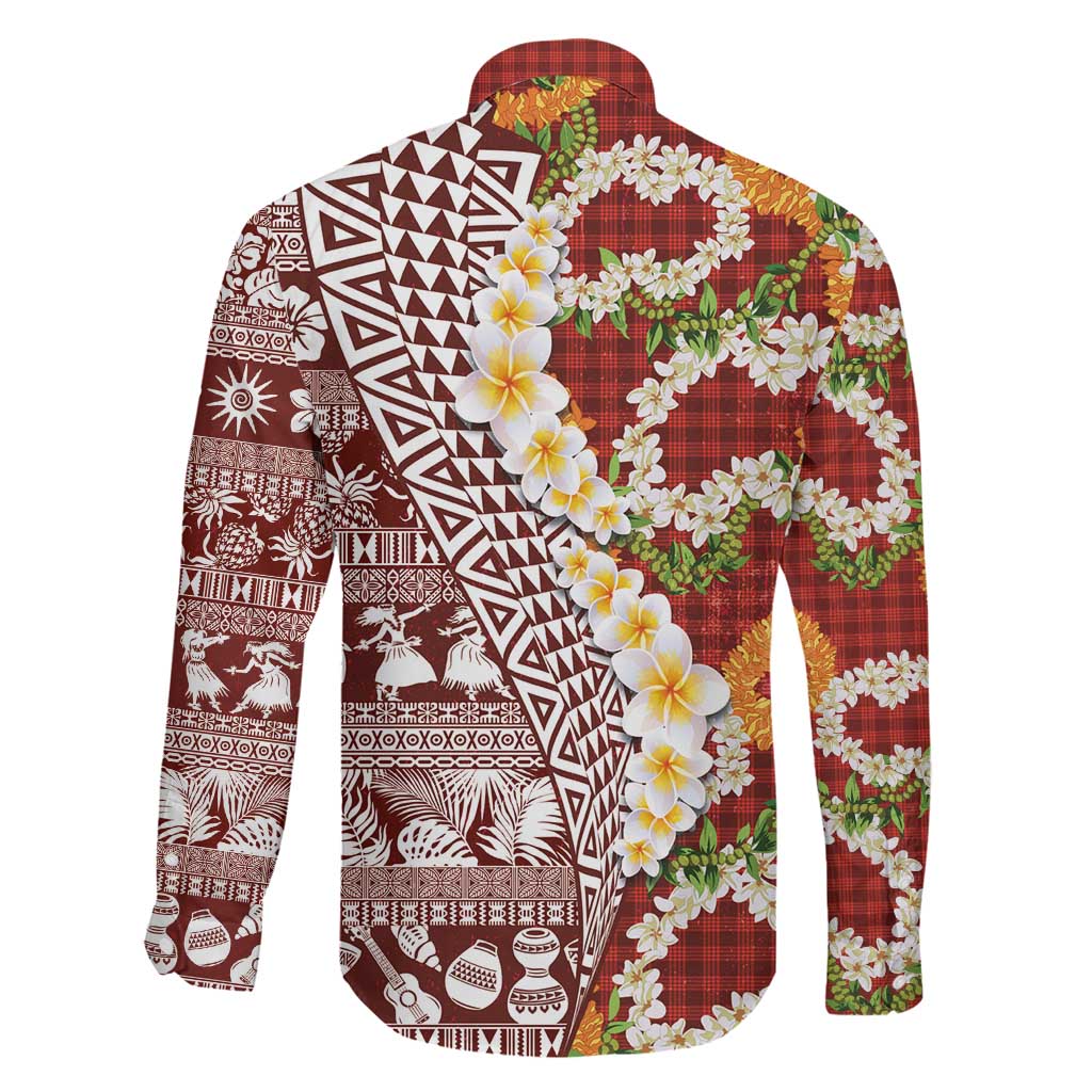 Hawaiian Plumeria Lei Family Matching Puletasi and Hawaiian Shirt Kakau Motifs and Palaka Half Style Red Color - Polynesian Pride