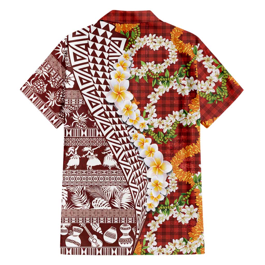 Hawaiian Plumeria Lei Family Matching Summer Maxi Dress and Hawaiian Shirt Kakau Motifs and Palaka Half Style Red Color - Polynesian Pride