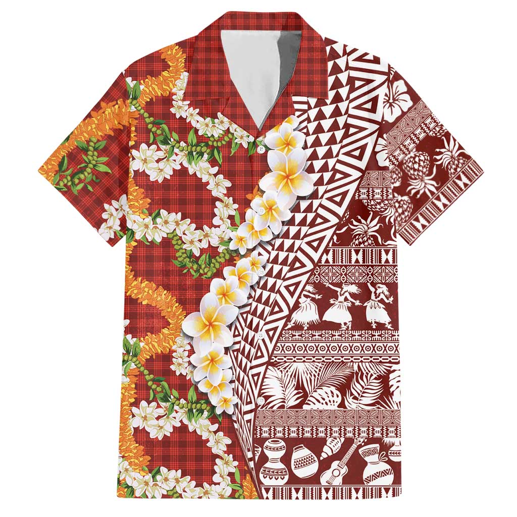 Hawaiian Plumeria Lei Hawaiian Shirt Kakau Motifs and Palaka Half Style Red Color LT03 Red - Polynesian Pride