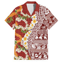 Hawaiian Plumeria Lei Hawaiian Shirt Kakau Motifs and Palaka Half Style Red Color LT03 Red - Polynesian Pride