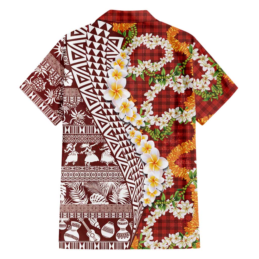 Hawaiian Plumeria Lei Hawaiian Shirt Kakau Motifs and Palaka Half Style Red Color LT03 - Polynesian Pride