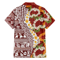 Hawaiian Plumeria Lei Hawaiian Shirt Kakau Motifs and Palaka Half Style Red Color LT03 - Polynesian Pride