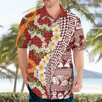 Hawaiian Plumeria Lei Hawaiian Shirt Kakau Motifs and Palaka Half Style Red Color LT03 - Polynesian Pride