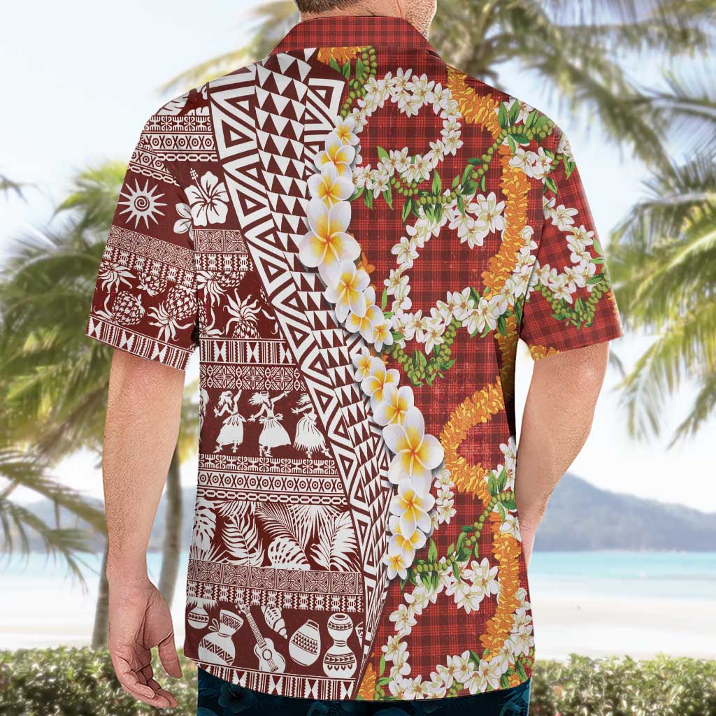 Hawaiian Plumeria Lei Hawaiian Shirt Kakau Motifs and Palaka Half Style Red Color LT03 - Polynesian Pride