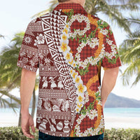 Hawaiian Plumeria Lei Hawaiian Shirt Kakau Motifs and Palaka Half Style Red Color LT03 - Polynesian Pride