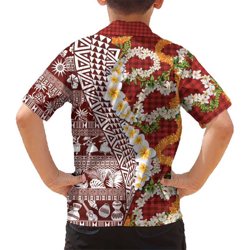 Hawaiian Plumeria Lei Hawaiian Shirt Kakau Motifs and Palaka Half Style Red Color LT03 - Polynesian Pride