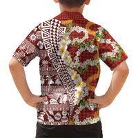 Hawaiian Plumeria Lei Hawaiian Shirt Kakau Motifs and Palaka Half Style Red Color LT03 - Polynesian Pride