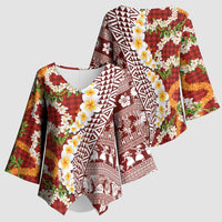 Hawaiian Plumeria Lei Kimono Sleeve Blouse Kakau Motifs and Palaka Half Style Red Color - Polynesian Pride