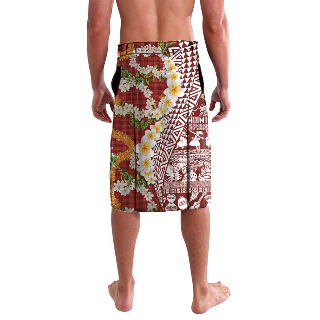 Hawaiian Plumeria Lei Lavalava Kakau Motifs and Palaka Half Style Red Color LT03 - Polynesian Pride