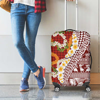 Hawaiian Plumeria Lei Luggage Cover Kakau Motifs and Palaka Half Style Red Color - Polynesian Pride