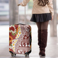 Hawaiian Plumeria Lei Luggage Cover Kakau Motifs and Palaka Half Style Red Color - Polynesian Pride