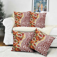 Hawaiian Plumeria Lei Pillow Cover Kakau Motifs and Palaka Half Style Red Color - Polynesian Pride