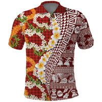 Hawaiian Plumeria Lei Polo Shirt Kakau Motifs and Palaka Half Style Red Color LT03 Red - Polynesian Pride