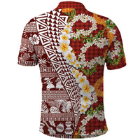 Hawaiian Plumeria Lei Polo Shirt Kakau Motifs and Palaka Half Style Red Color LT03 - Polynesian Pride