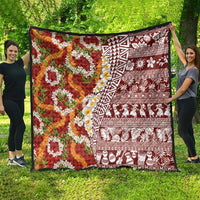 Hawaiian Plumeria Lei Quilt Kakau Motifs and Palaka Half Style Red Color LT03 - Polynesian Pride