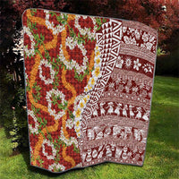 Hawaiian Plumeria Lei Quilt Kakau Motifs and Palaka Half Style Red Color LT03 - Polynesian Pride