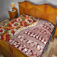 Hawaiian Plumeria Lei Quilt Kakau Motifs and Palaka Half Style Red Color LT03 - Polynesian Pride