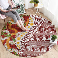 Hawaiian Plumeria Lei Round Carpet Kakau Motifs and Palaka Half Style Red Color LT03 - Polynesian Pride