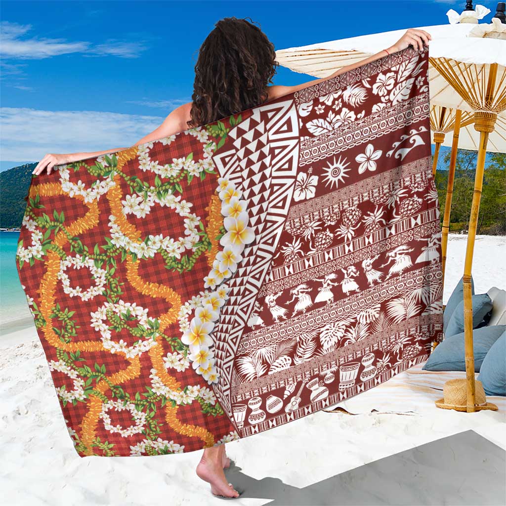 Hawaiian Plumeria Lei Sarong Kakau Motifs and Palaka Half Style Red Color - Polynesian Pride