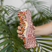 Hawaiian Plumeria Lei Skinny Tumbler Kakau Motifs and Palaka Half Style Red Color - Polynesian Pride