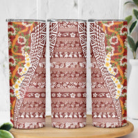 Hawaiian Plumeria Lei Skinny Tumbler Kakau Motifs and Palaka Half Style Red Color - Polynesian Pride