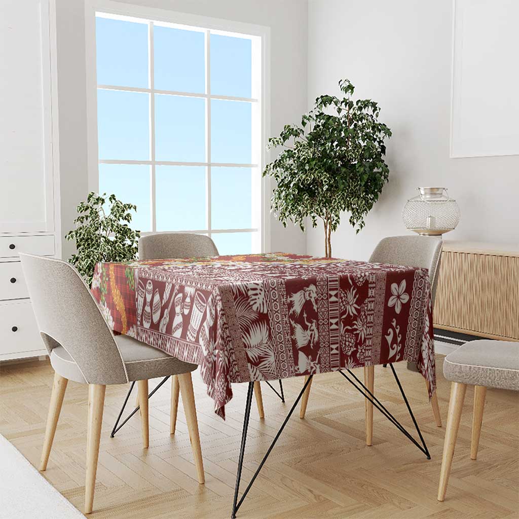 Hawaiian Plumeria Lei Tablecloth Kakau Motifs and Palaka Half Style Red Color LT03 - Polynesian Pride