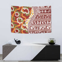 Hawaiian Plumeria Lei Tapestry Kakau Motifs and Palaka Half Style Red Color LT03 - Polynesian Pride
