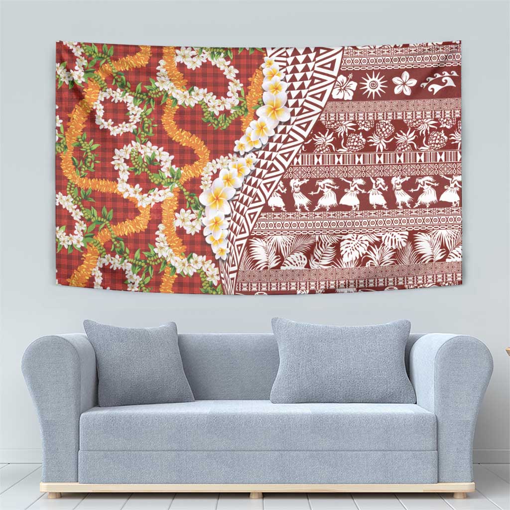 Hawaiian Plumeria Lei Tapestry Kakau Motifs and Palaka Half Style Red Color LT03 - Polynesian Pride