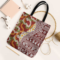 Hawaiian Plumeria Lei Tote Bag Kakau Motifs and Palaka Half Style Red Color - Polynesian Pride