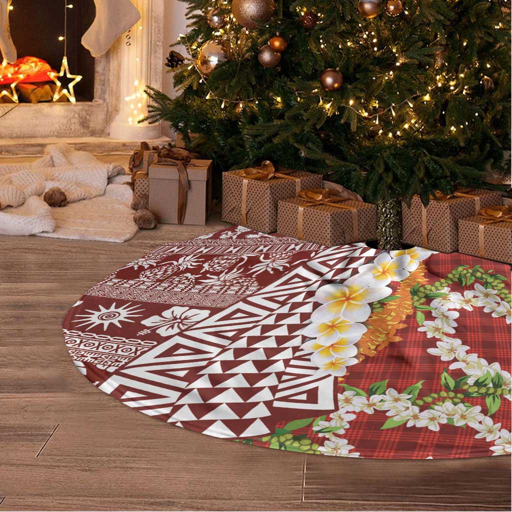 Hawaiian Plumeria Lei Tree Skirt Kakau Motifs and Palaka Half Style Red Color LT03 - Polynesian Pride